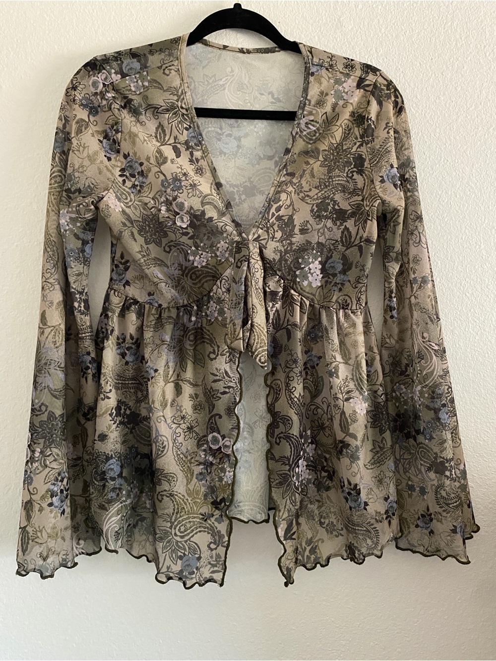 Fairy Boho Green Blouse Sheer Babydoll Tie Front Whimsigoth Forest